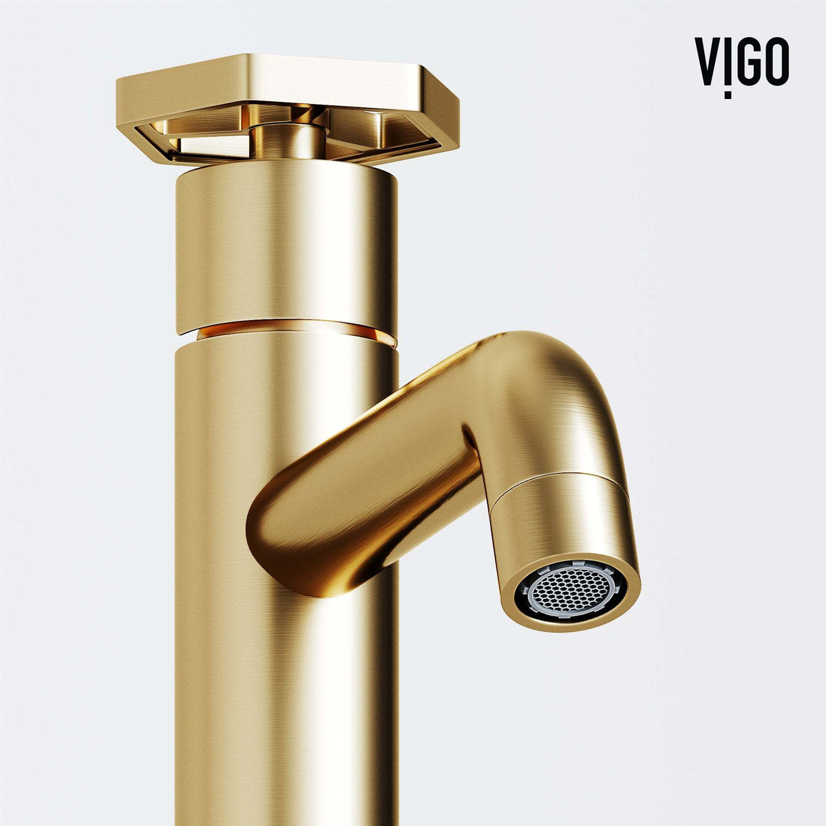 Brass vessel faucet with ceramic disk valve and matte brushed gold finish