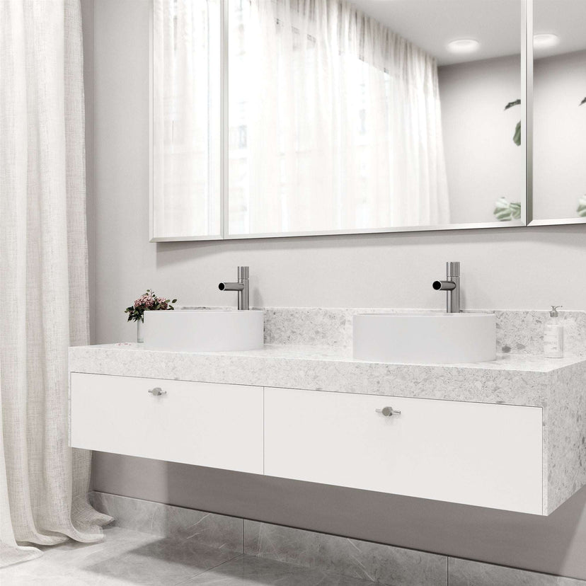 Low flow vessel faucet with NPSM threads and modern design