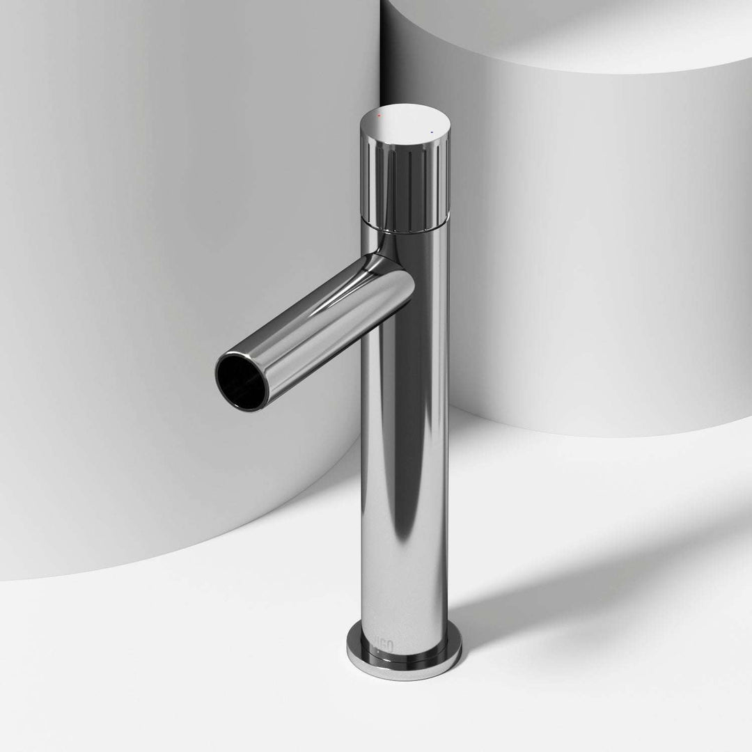 Chrome vessel faucet with high arc spout and lever handle