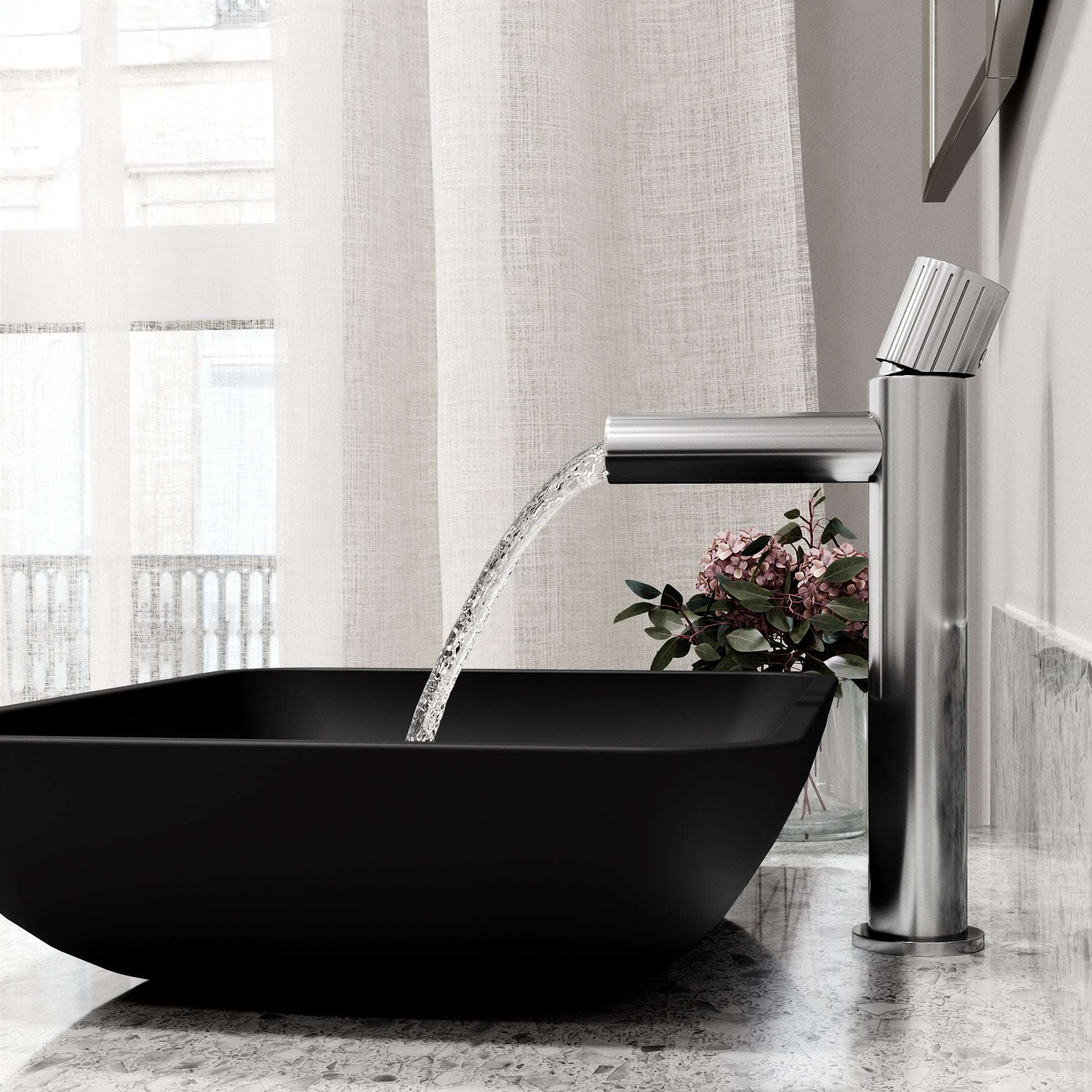 Chrome faucet featuring lever handle and compression connection