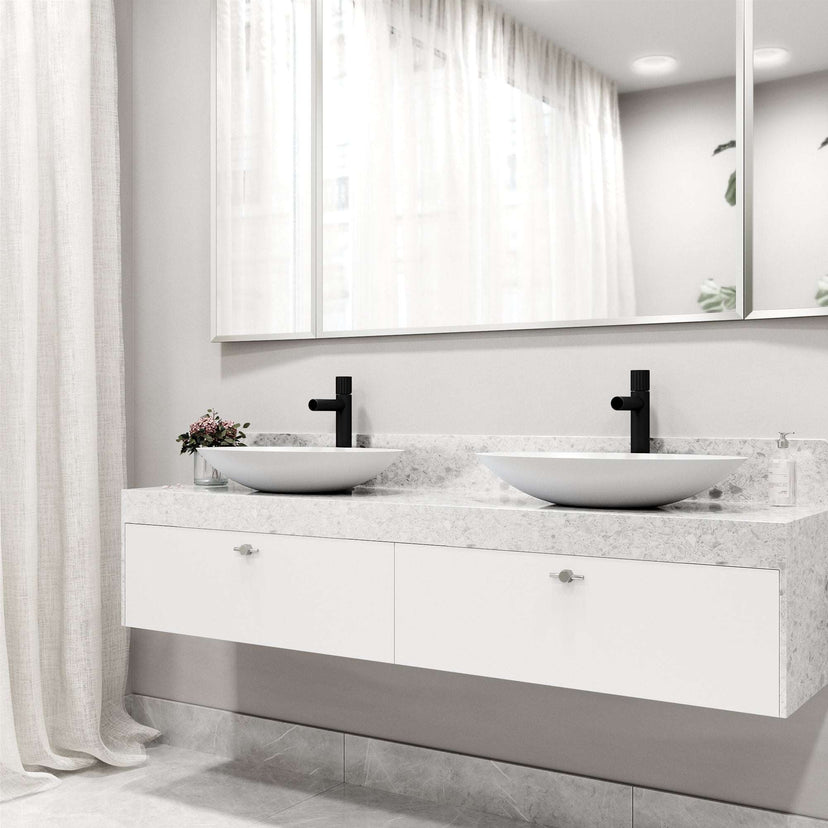Low flow vessel faucet with NPSM threads and modern design