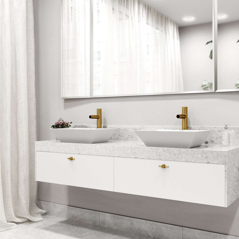 Low flow vessel faucet with NPSM threads and modern design