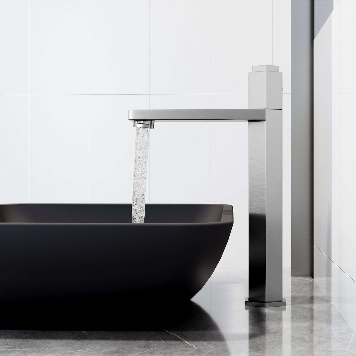 Deck-mounted vessel faucet with included mounting hardware and supply lines