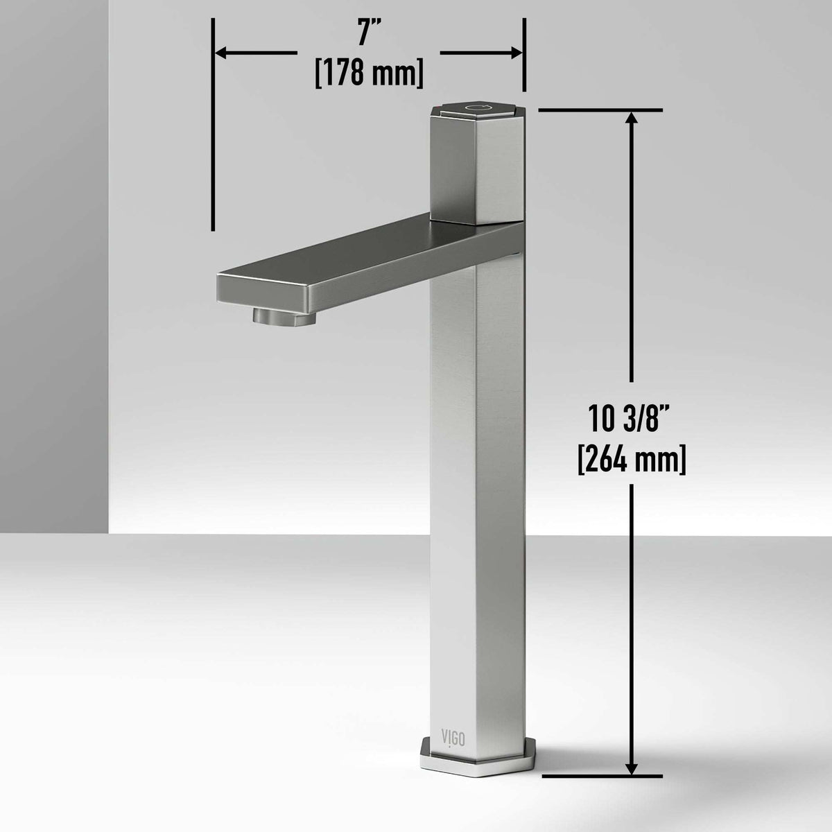 Contemporary vessel faucet with matte finish and high arc design