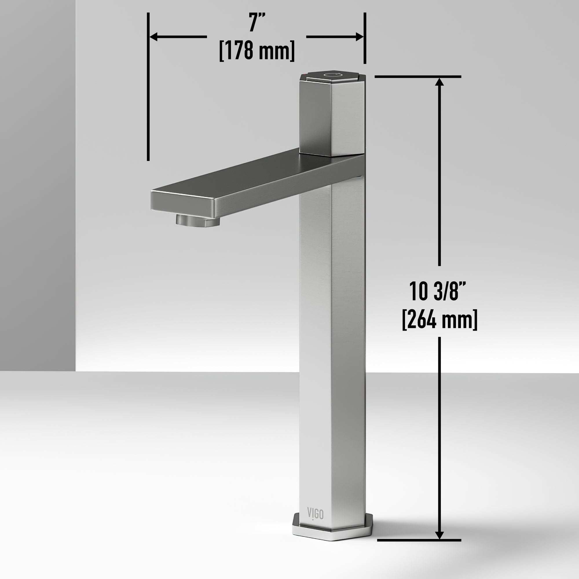 Contemporary vessel faucet with matte finish and high arc design