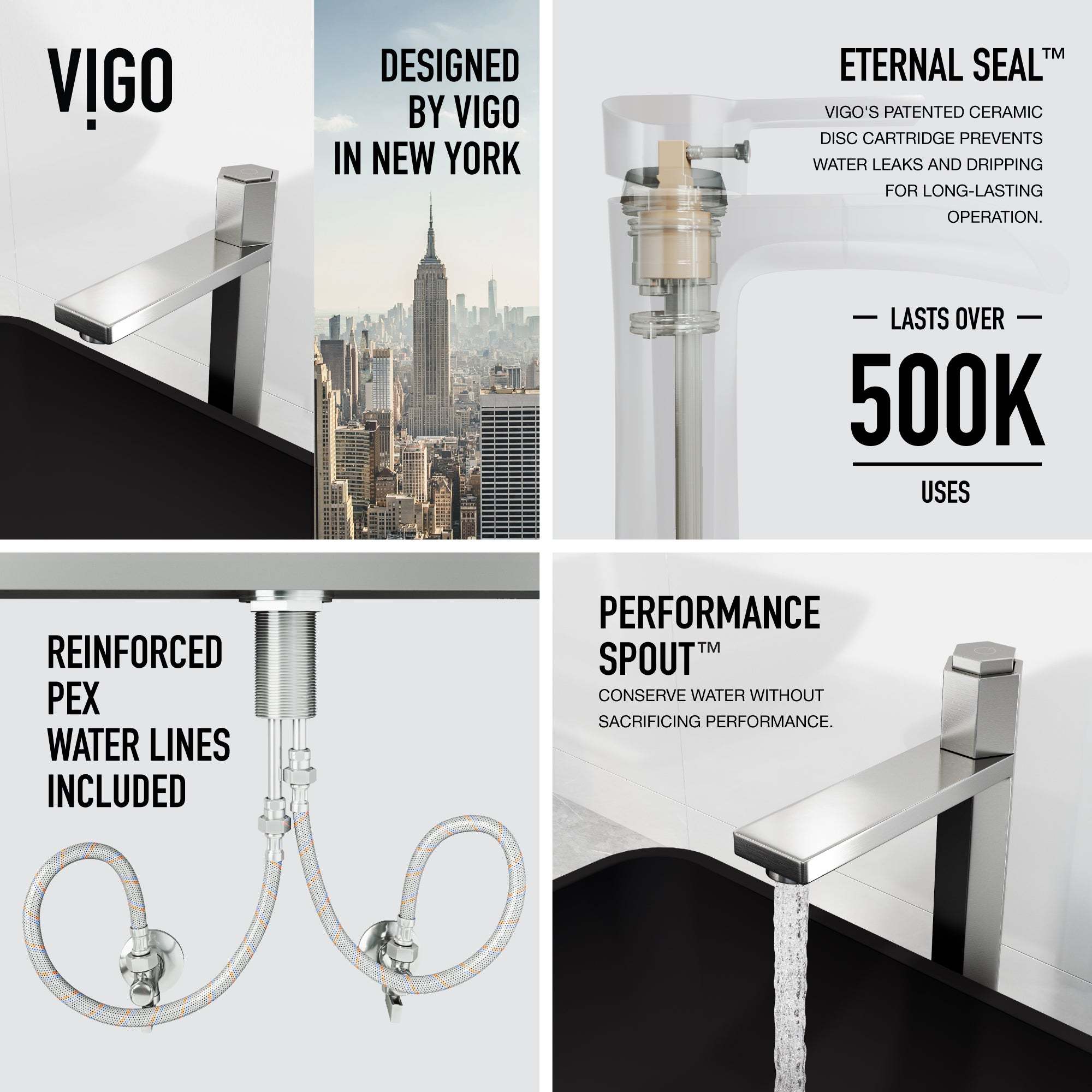 Brushed nickel faucet featuring ceramic disc cartridge and NPSM thread