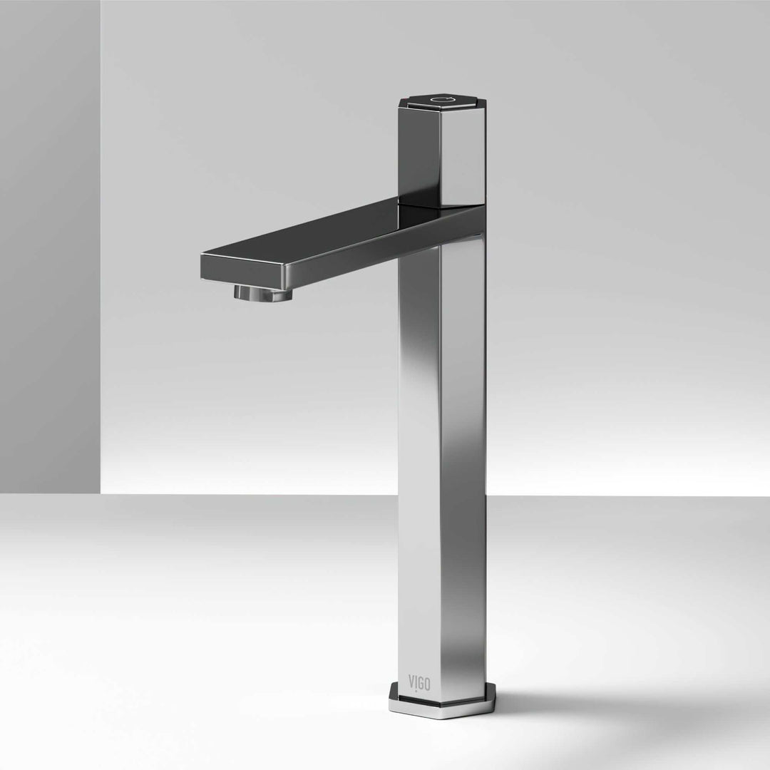 Chrome vessel faucet with high arc spout and ceramic disc cartridge