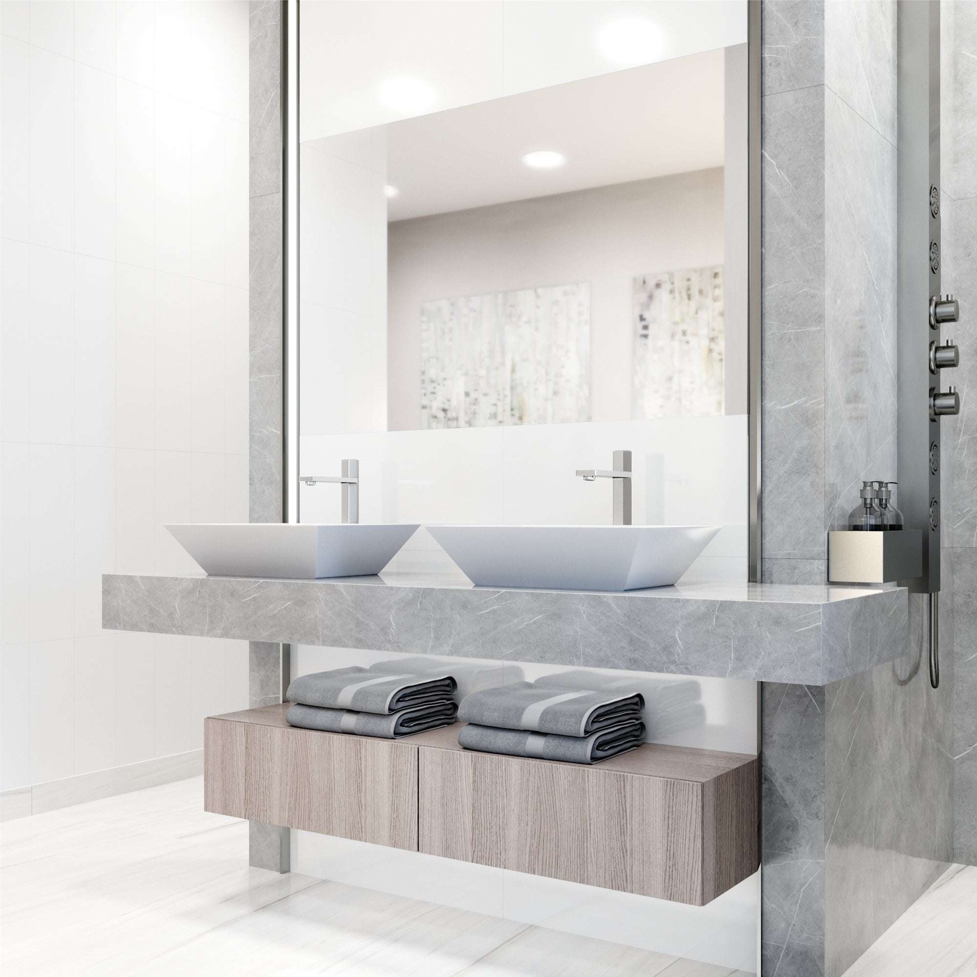 Modern deck-mounted faucet in chrome with knob handle