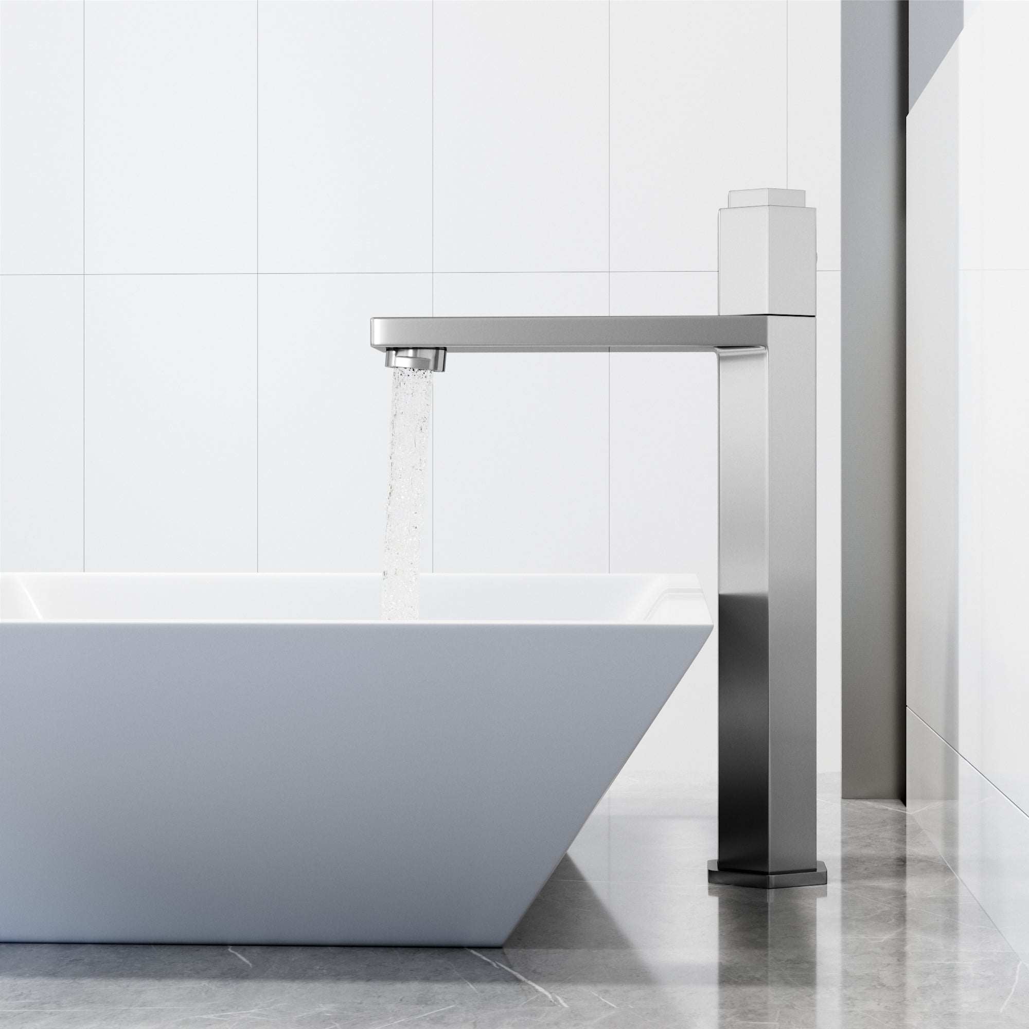 Deck-mounted vessel faucet with included mounting hardware and supply lines