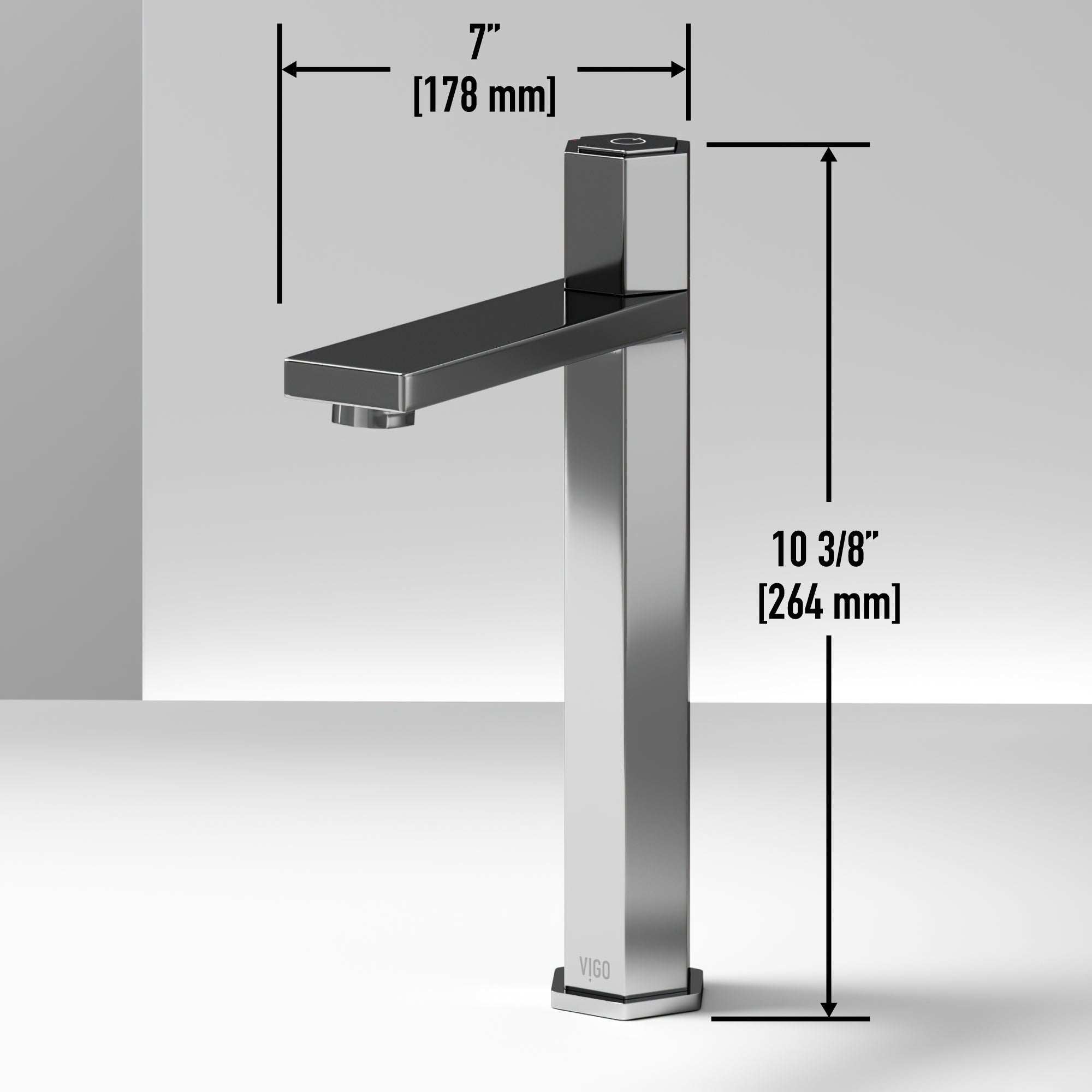 Contemporary vessel faucet with shiny chrome finish and high arc design