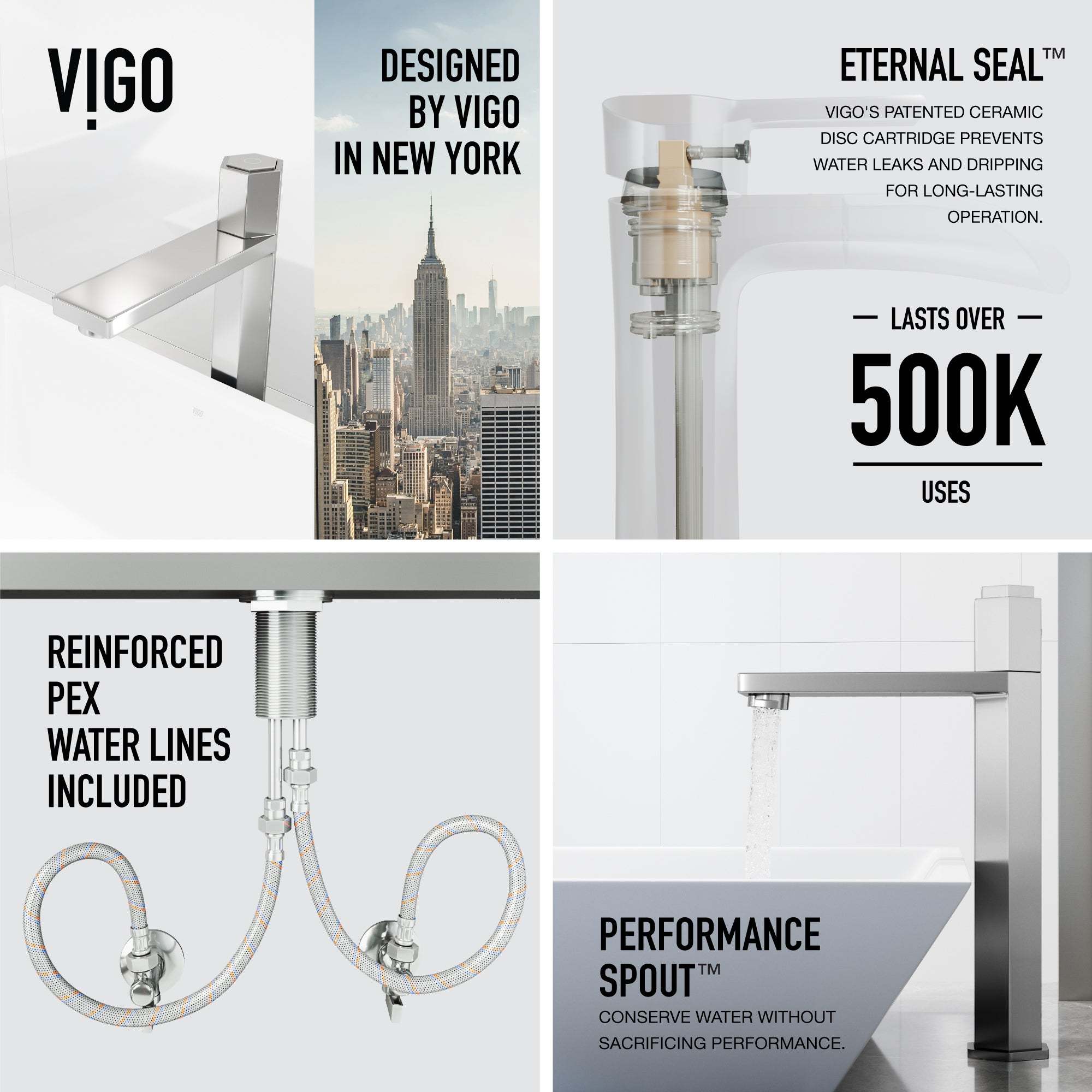 Chrome faucet featuring ceramic disc cartridge and NPSM thread