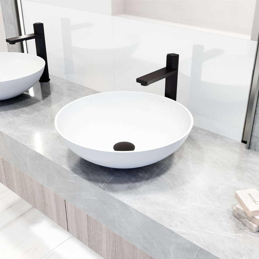Low flow bathroom faucet in matte black, ceramic disk valve