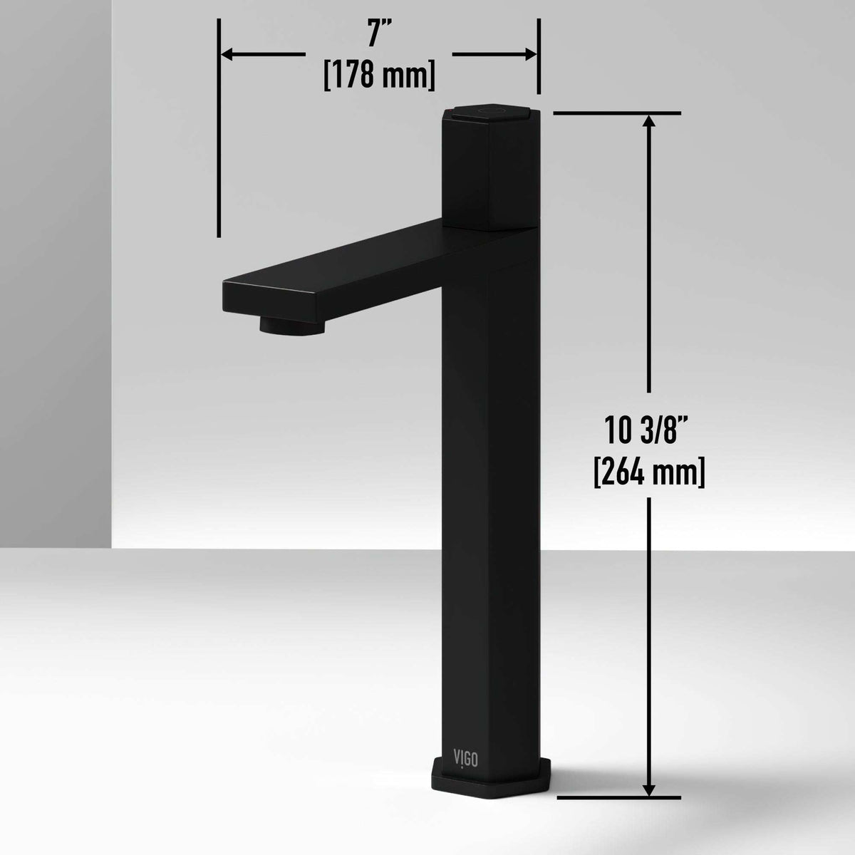 Contemporary vessel faucet with matte black finish and high arc design