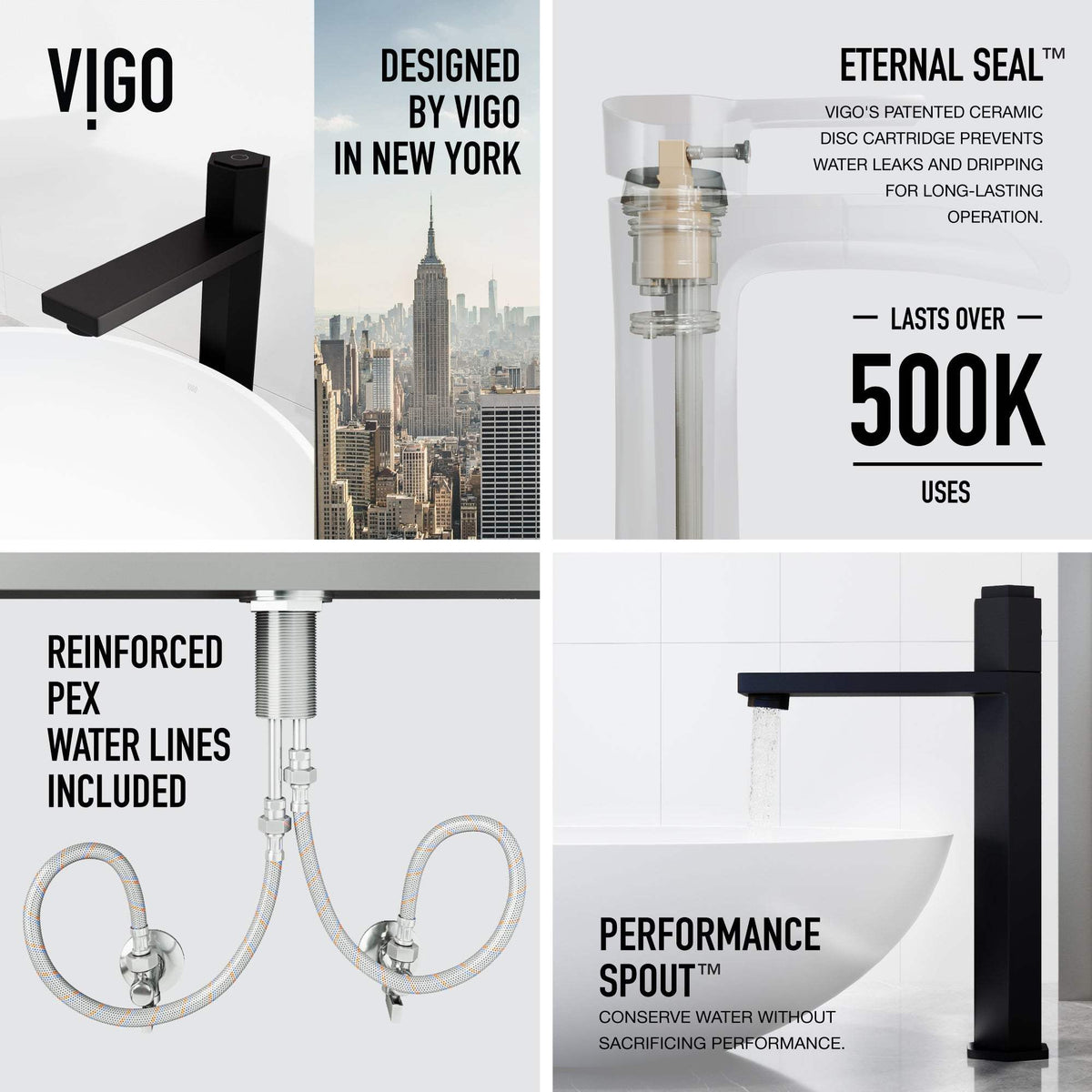 Matte black faucet featuring ceramic disc cartridge and NPSM thread