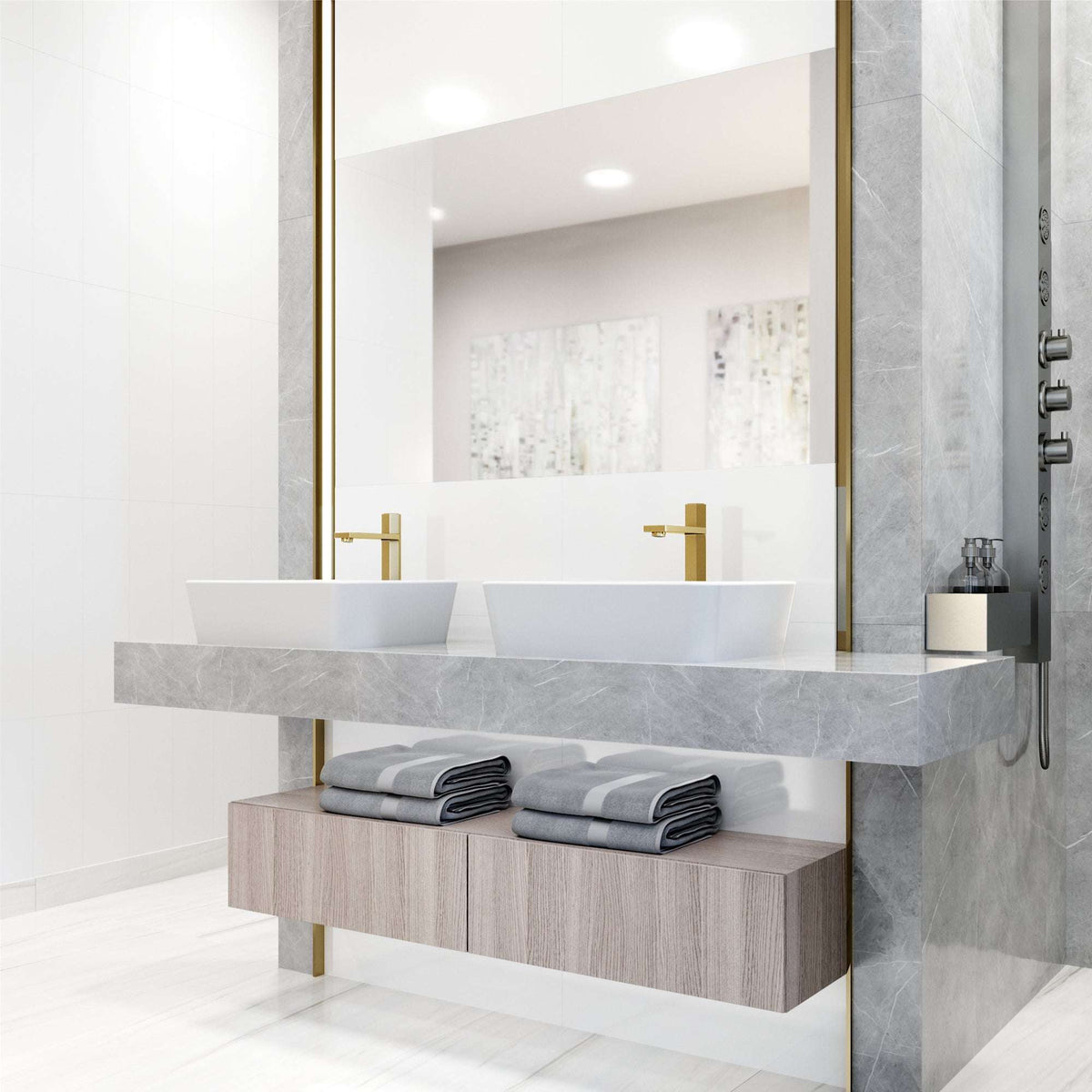 Modern deck-mounted faucet in matte brushed gold with knob handle