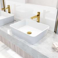 Low flow bathroom faucet in matte brushed gold, ceramic disk valve