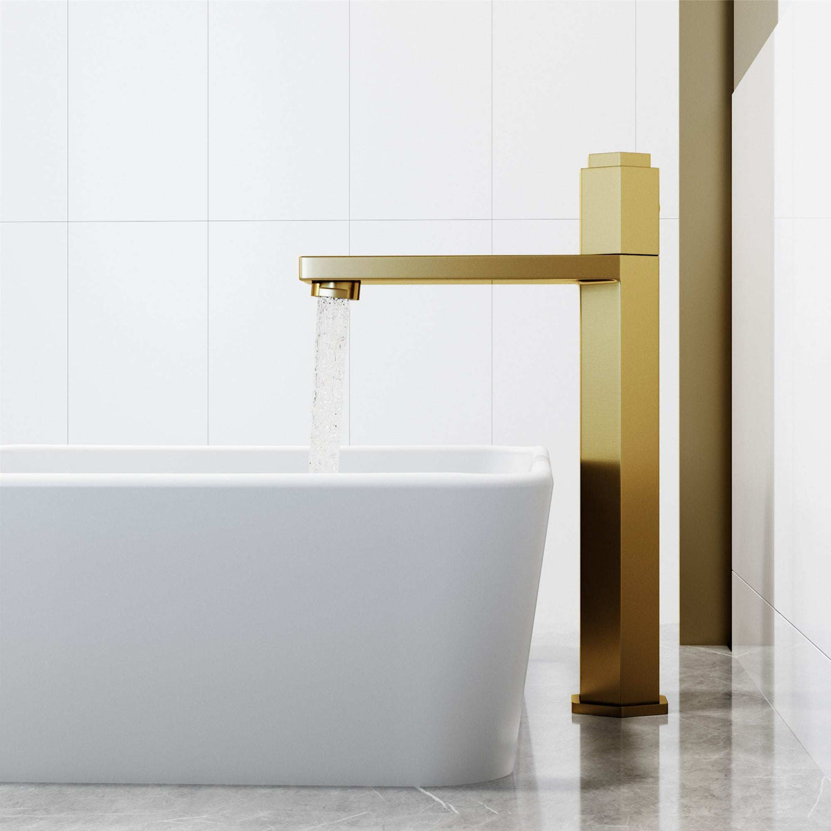 Deck-mounted vessel faucet with included mounting hardware and supply lines