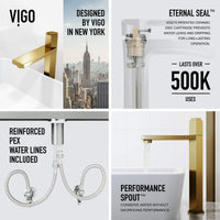 Matte brushed gold faucet featuring ceramic disc cartridge and NPSM thread