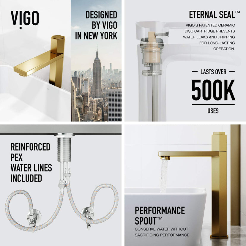 Matte brushed gold faucet featuring ceramic disc cartridge and NPSM thread