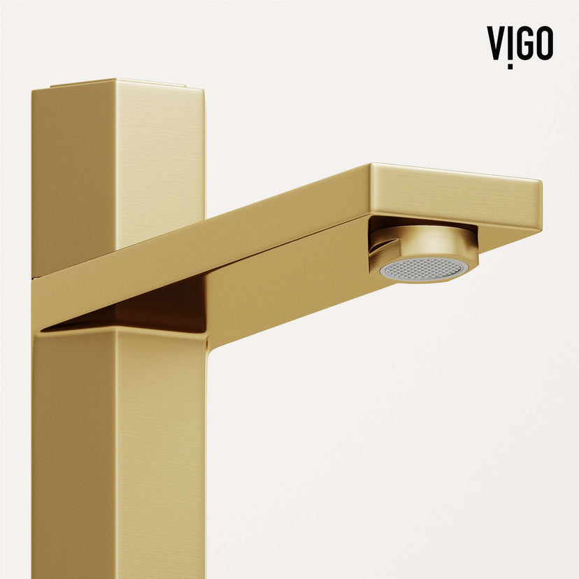 Modern bathroom faucet with matte brushed gold finish and low flow technology