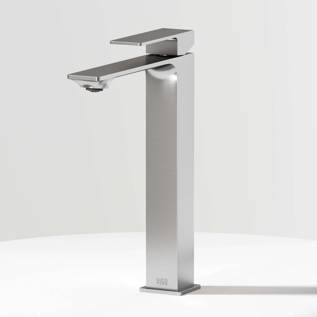 Brushed Nickel vessel faucet with high arc spout and lever handle