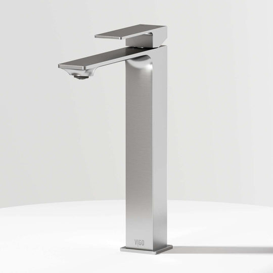 Brushed Nickel vessel faucet with high arc spout and lever handle