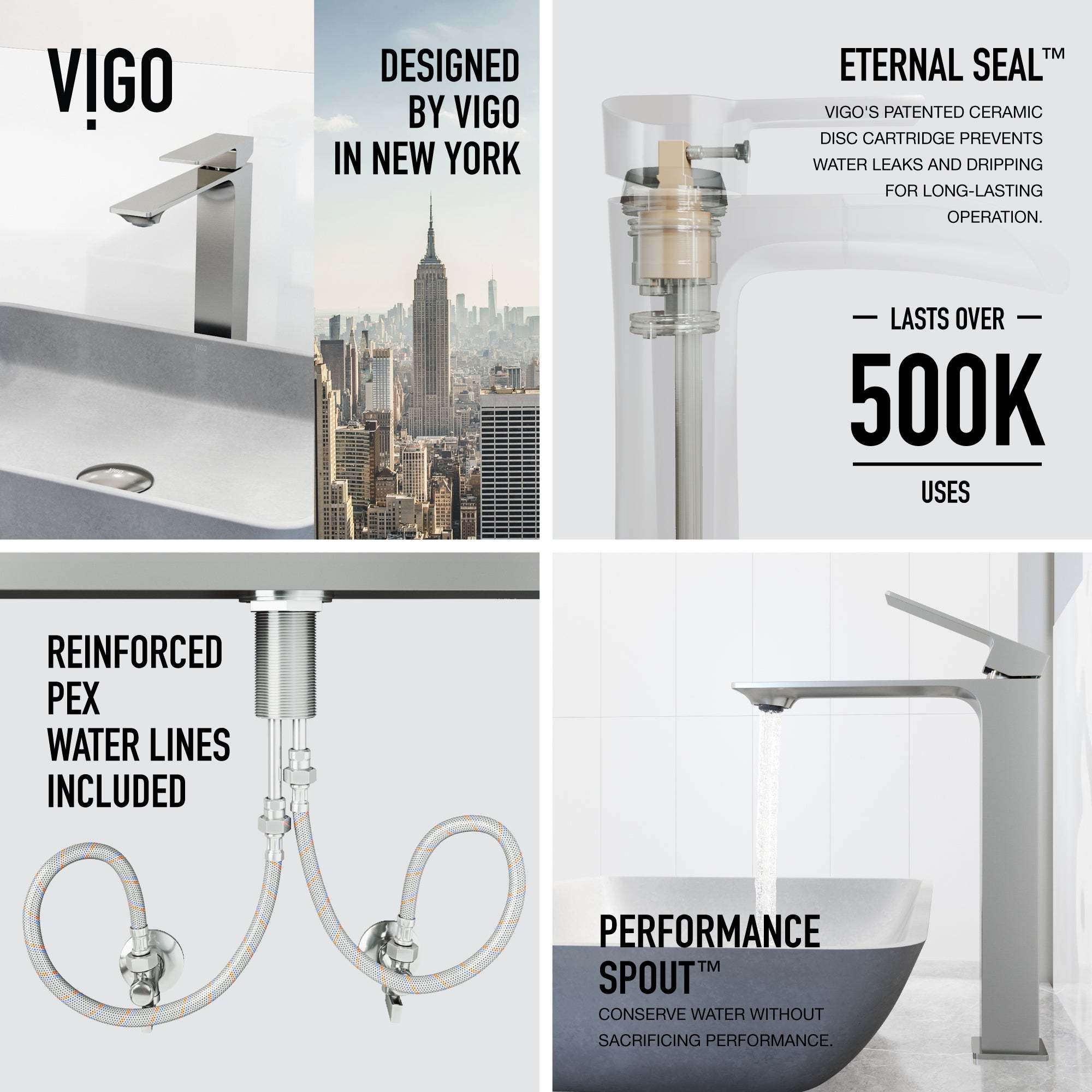 Vessel faucet with brushed nickel finish and included supply lines