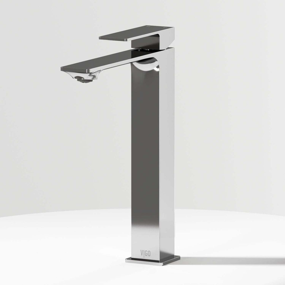Chrome vessel faucet with high arc spout and lever handle