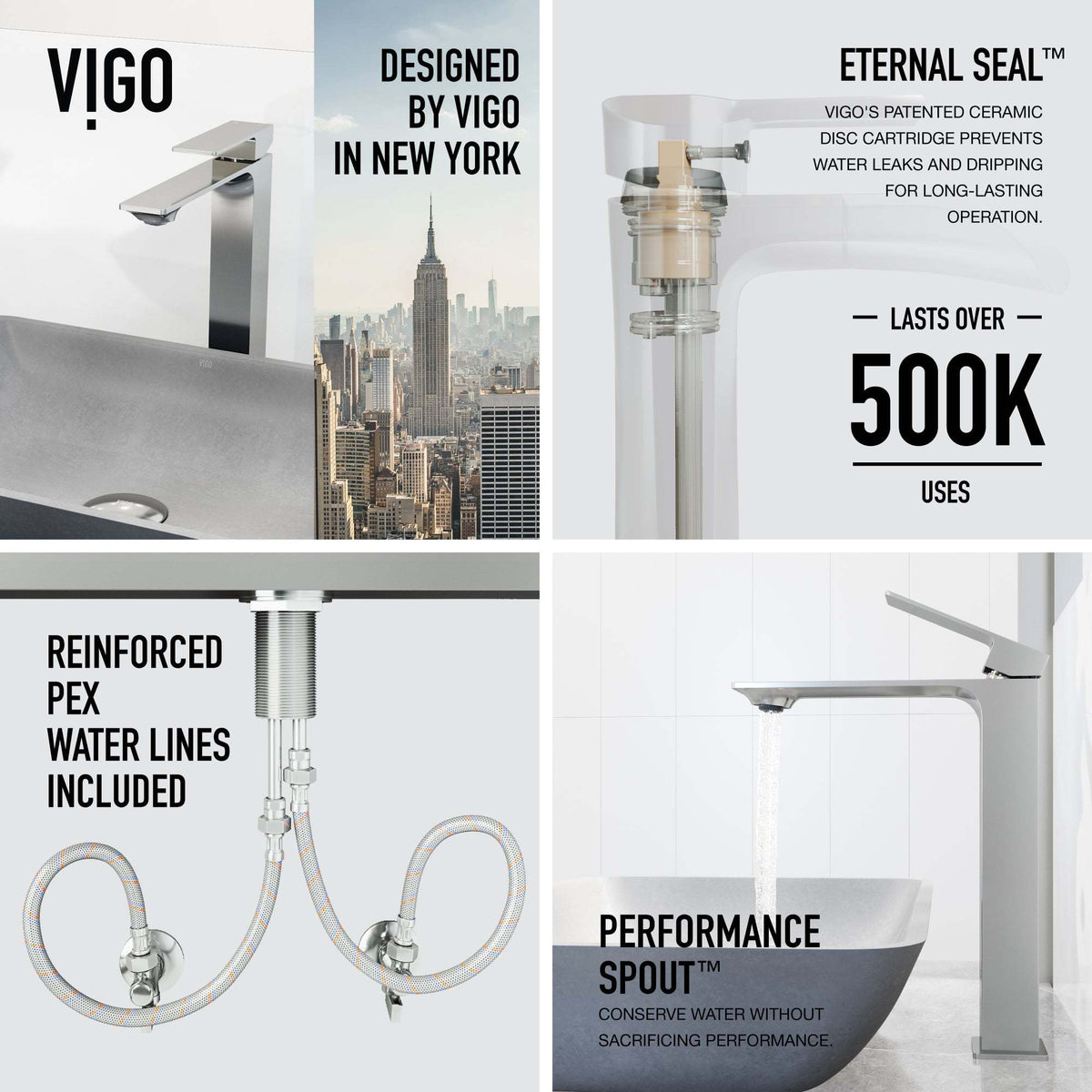 Vessel faucet with chrome finish and included supply lines