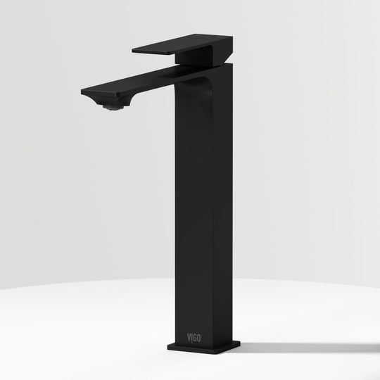 Matte Black vessel faucet with high arc spout and lever handle