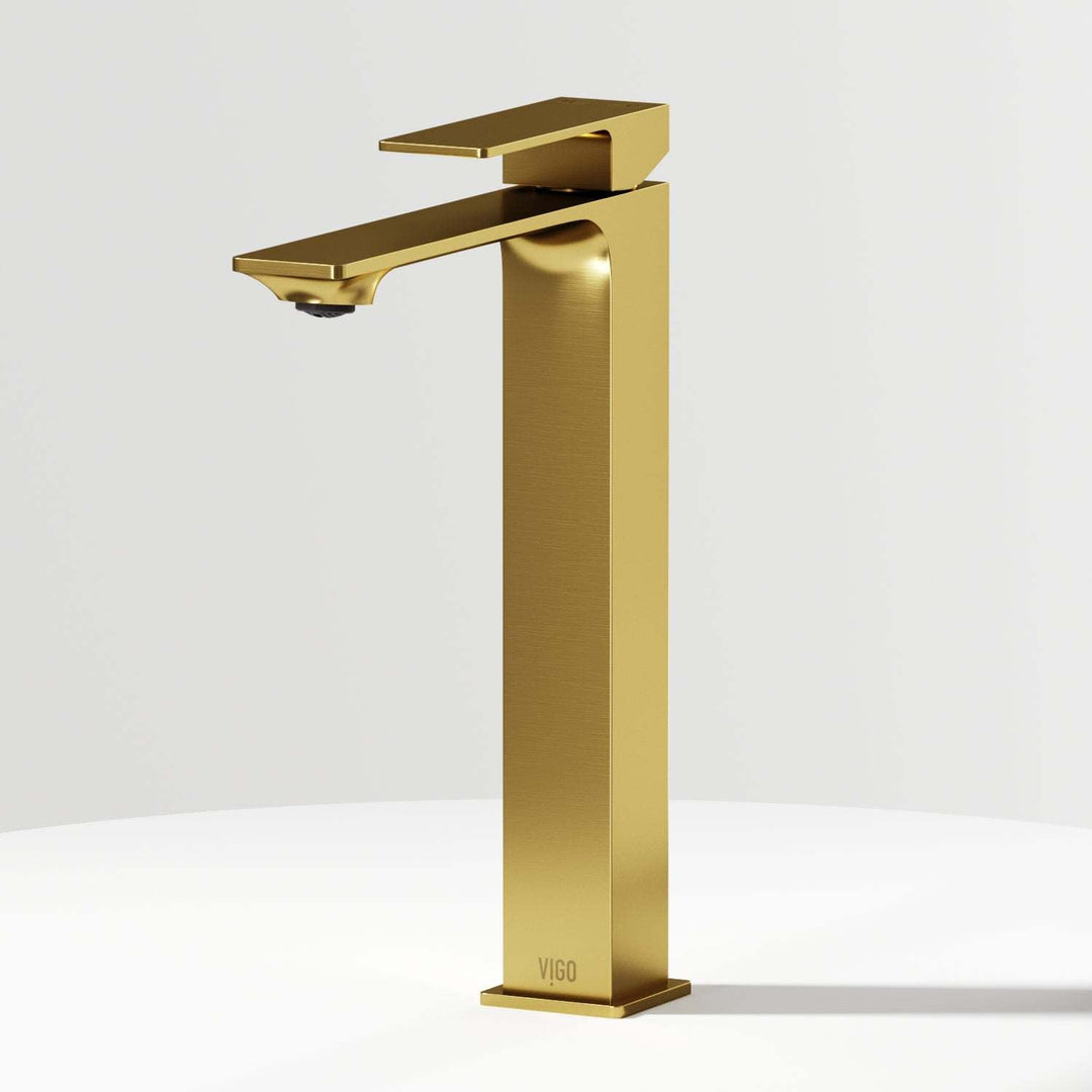 Matte Brushed Gold vessel faucet with high arc spout and lever handle