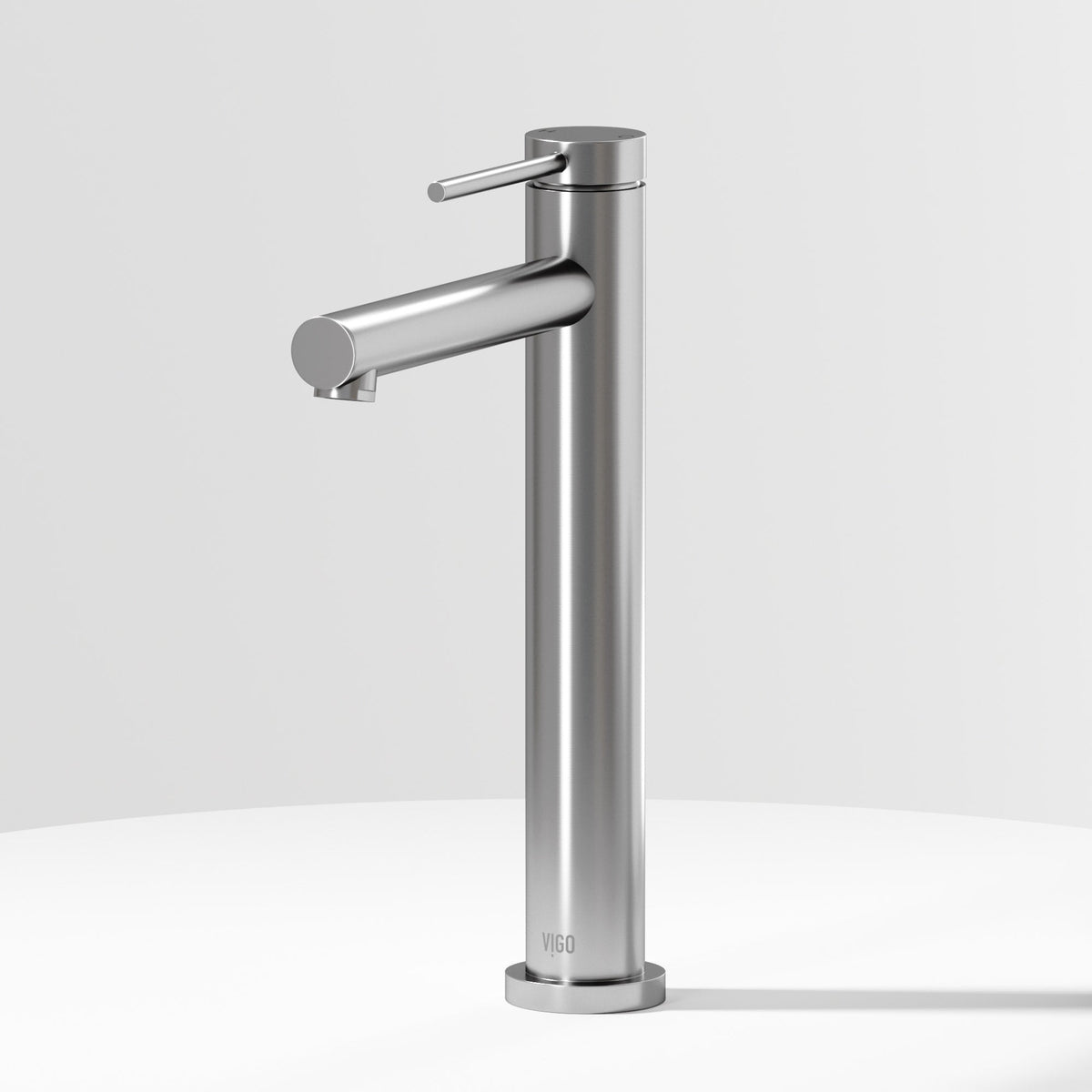 Brushed Nickel vessel faucet with high arc spout and lever handle