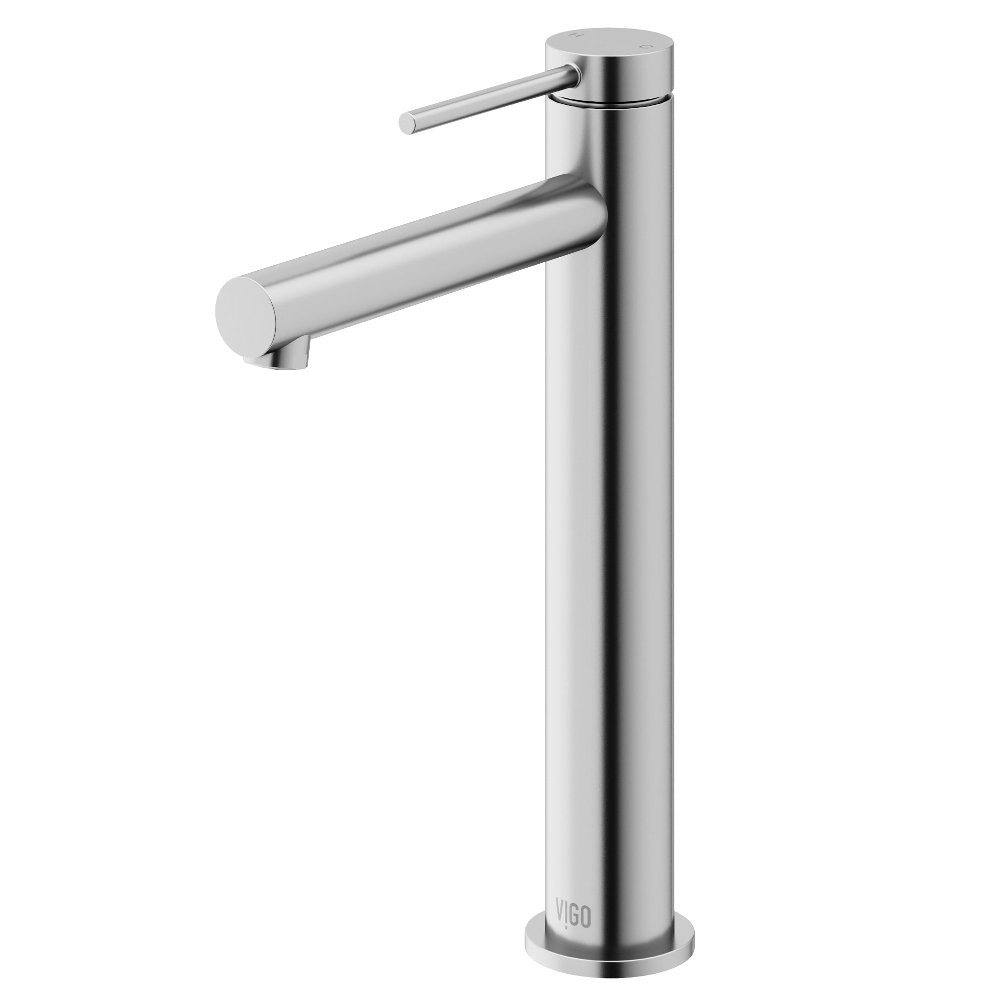 Modern bathroom faucet with brushed nickel finish and high arc spout