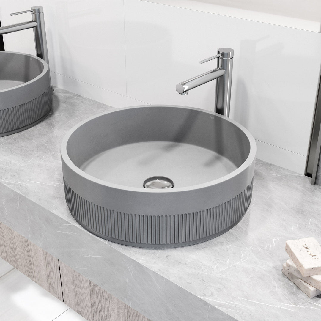 Modern deck-mounted bathroom faucet in brushed nickel finish