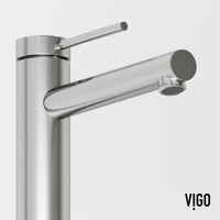Deck-mounted vessel filler with ceramic disk valve and brushed nickel finish
