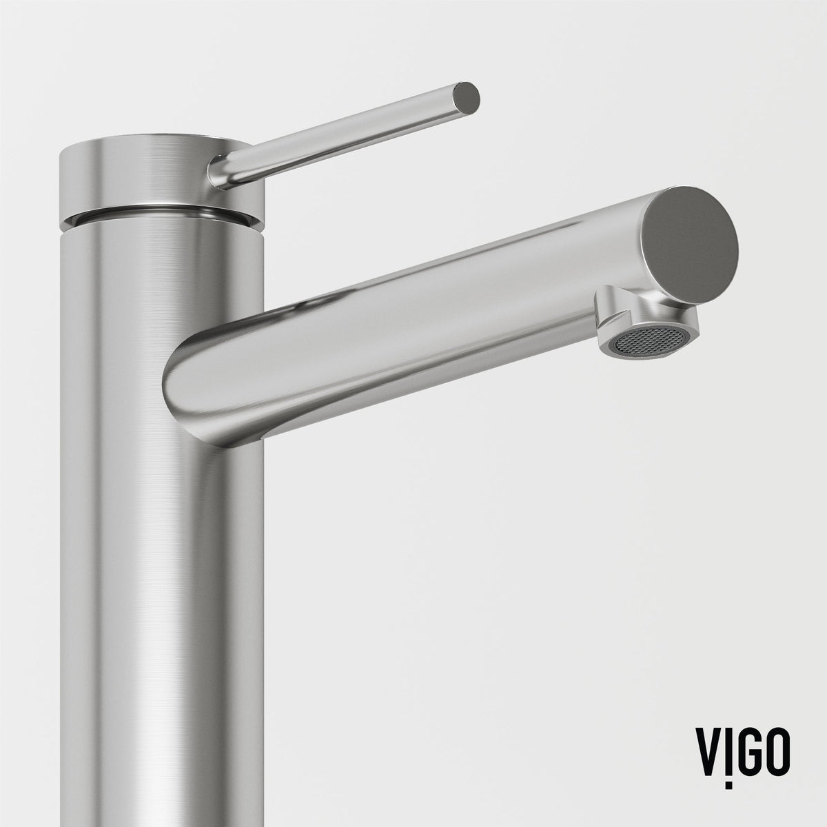 Deck-mounted vessel filler with ceramic disk valve and brushed nickel finish
