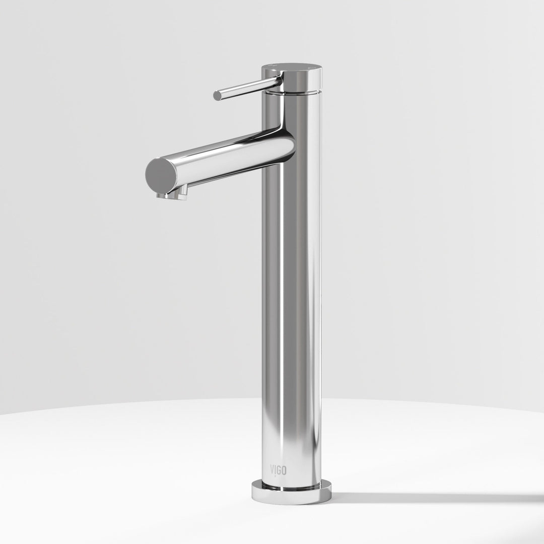 Chrome vessel faucet with high arc spout and lever handle