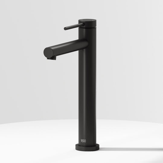 Matte Black vessel faucet with high arc spout and lever handle