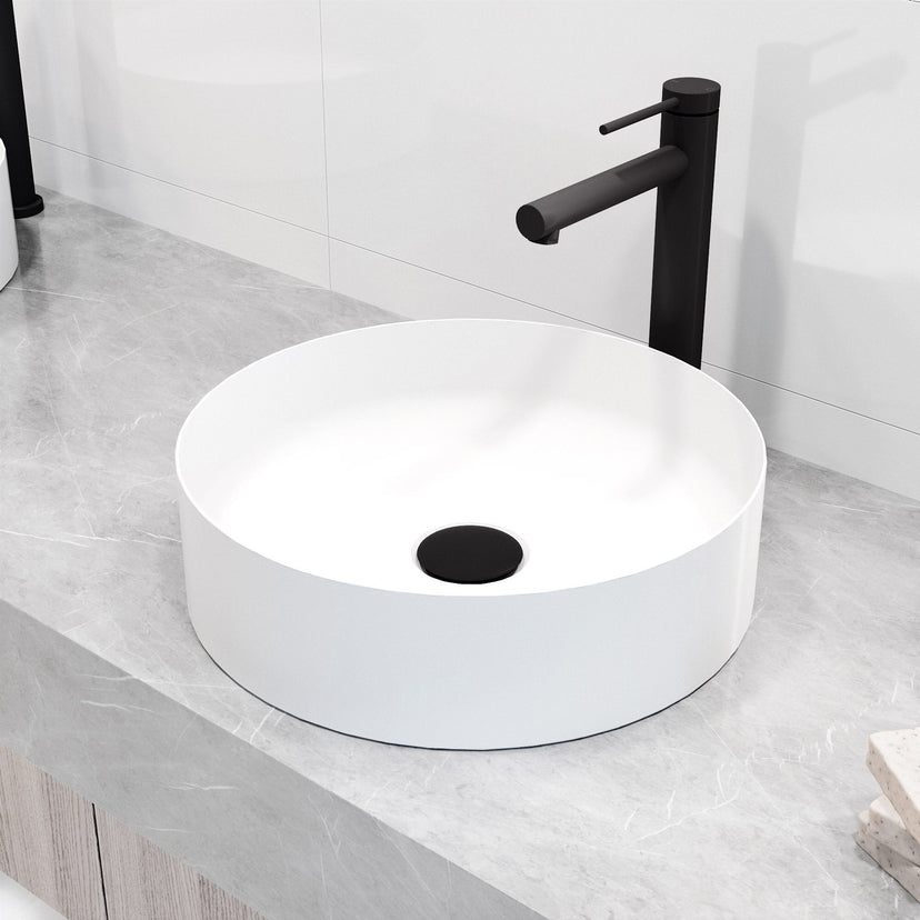 Modern deck-mounted bathroom faucet in matte black finish