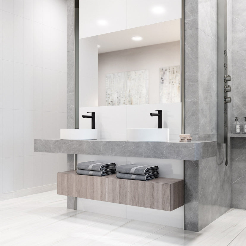Low flow vessel faucet with matte black finish and NPSM threads