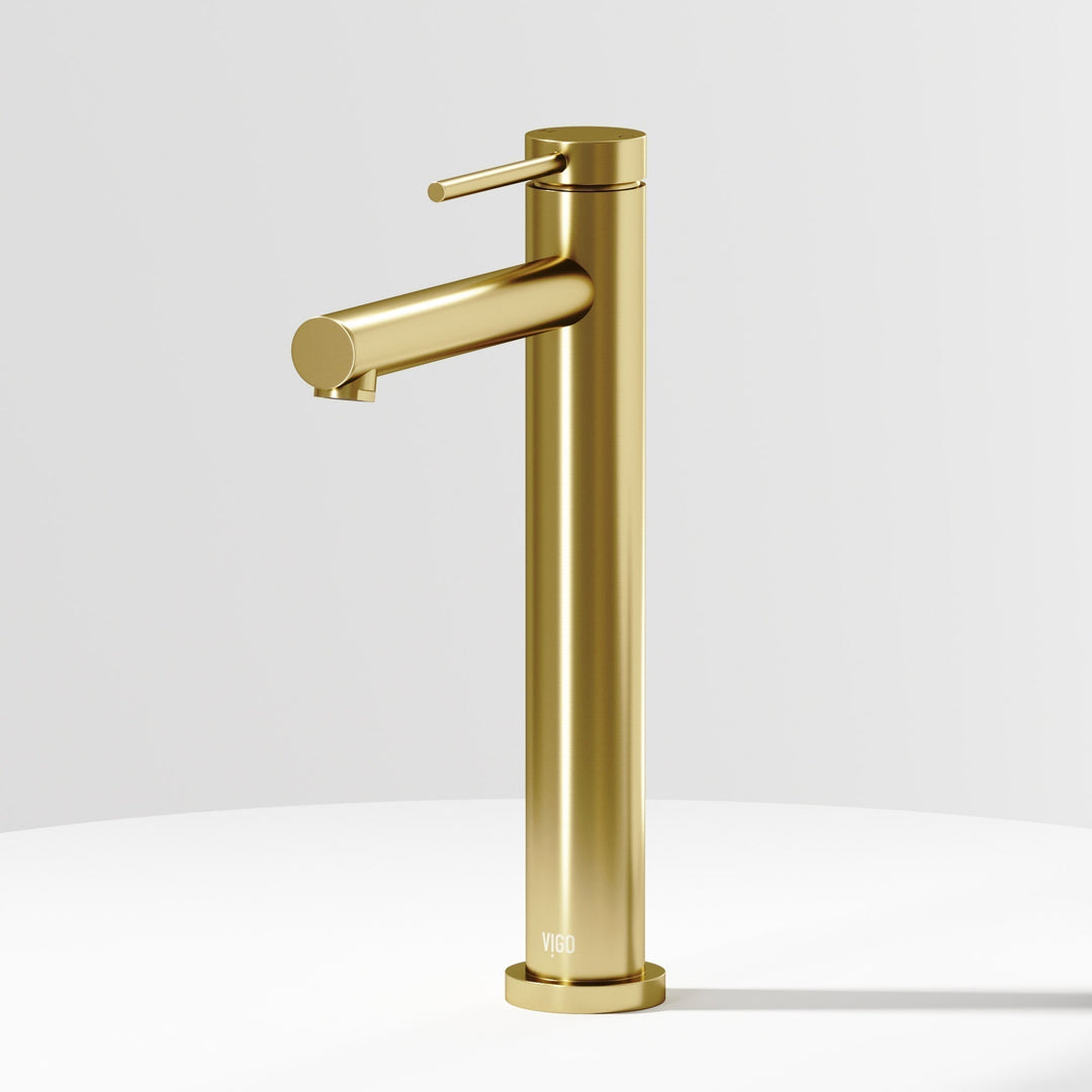Matte Brushed Gold vessel faucet with high arc spout and lever handle