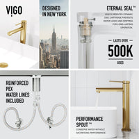 Matte brushed gold faucet featuring lever handle and compression connection
