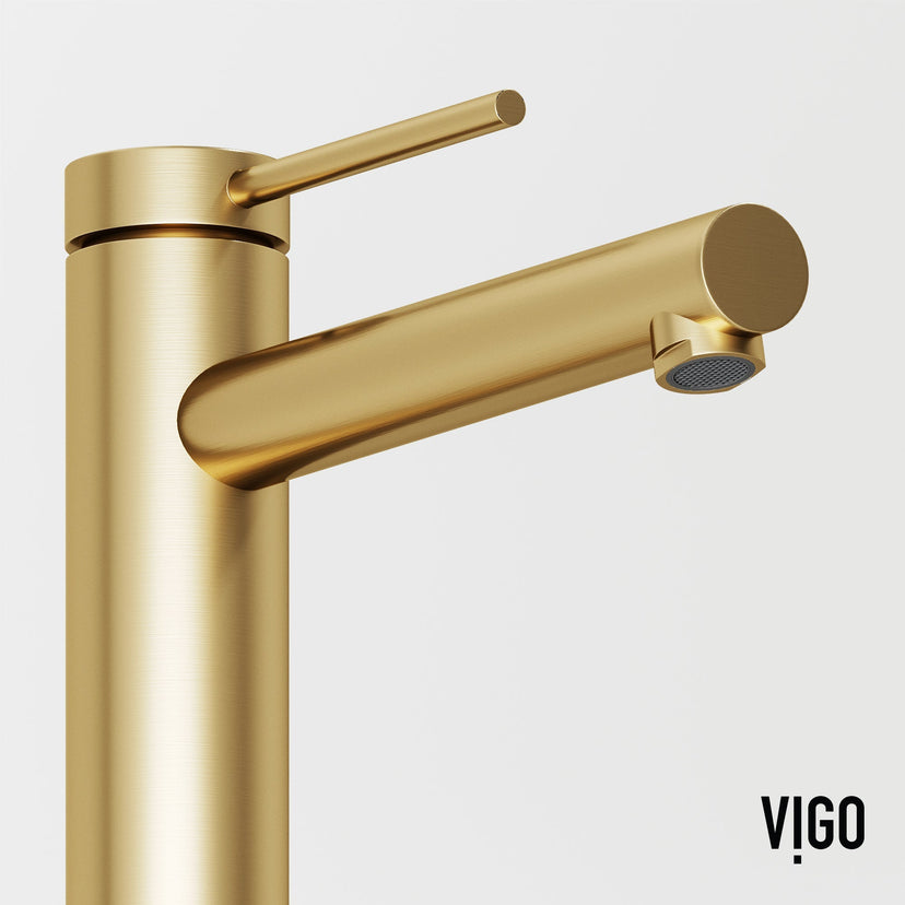Deck-mounted vessel filler with ceramic disk valve and matte brushed gold finish