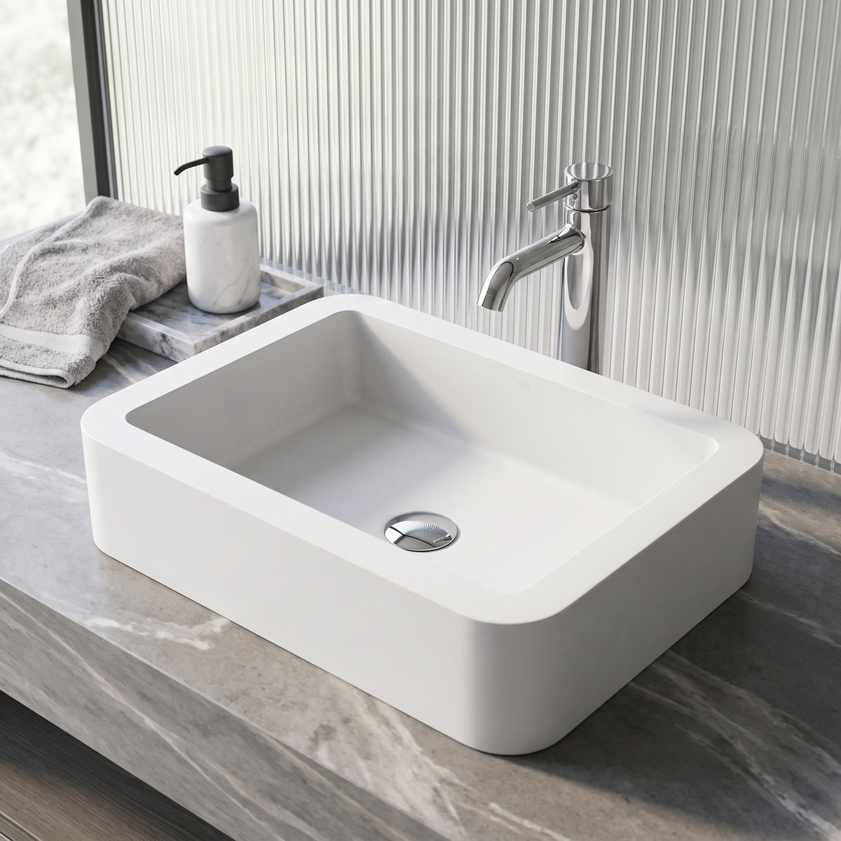 Modern White Matte Stone Vessel Bathroom Sink
