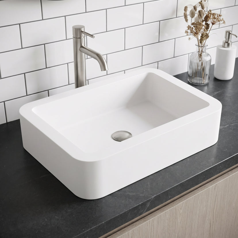 Modern White Matte Stone Vessel Bathroom Sink
