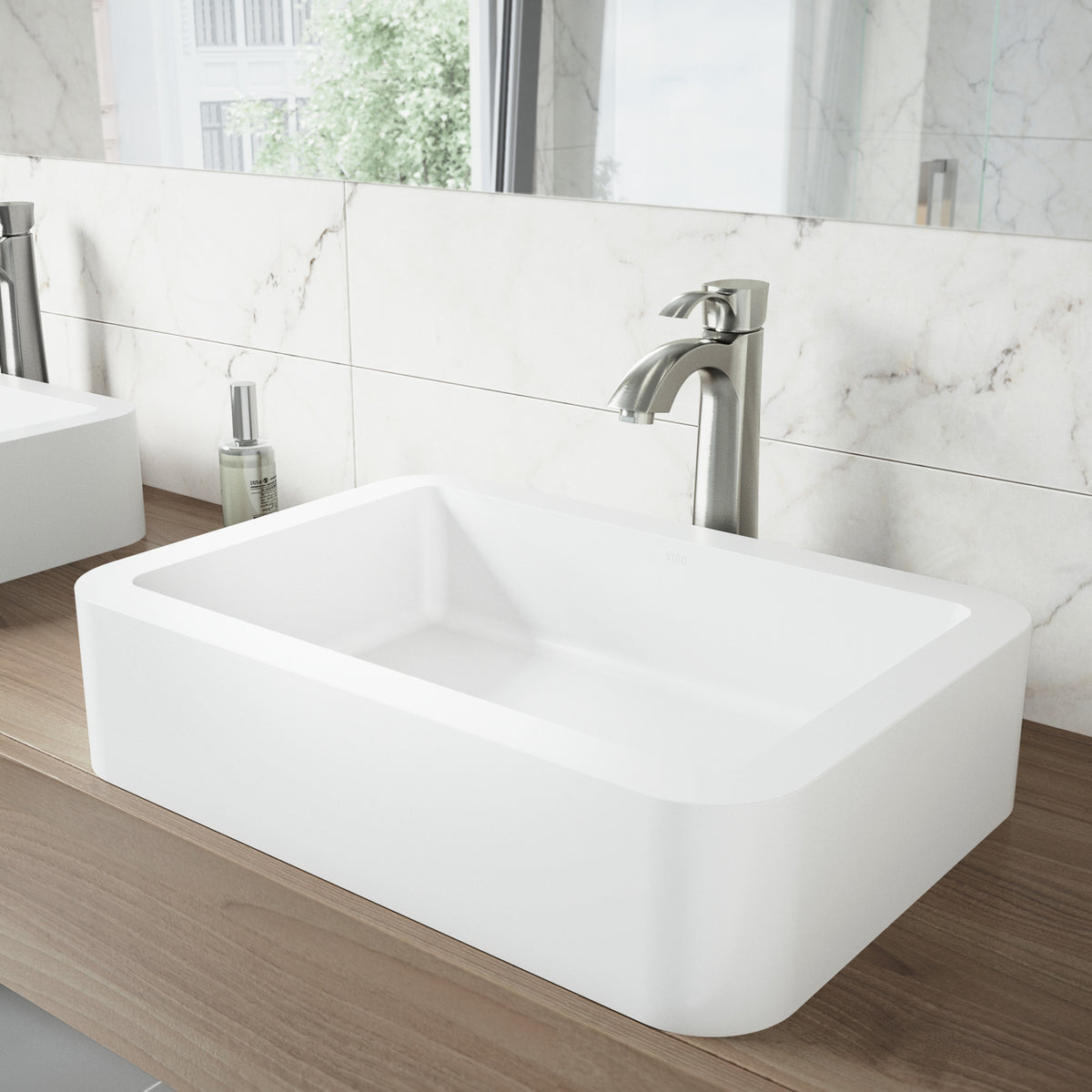 Modern White Matte Stone Vessel Bathroom Sink