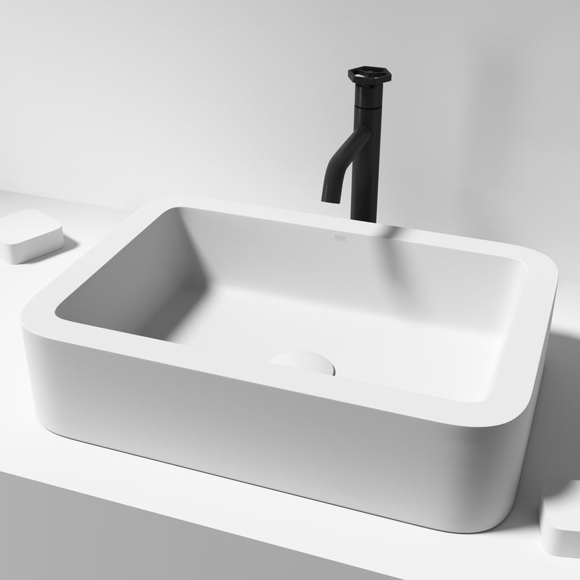Modern White Matte Stone Vessel Bathroom Sink