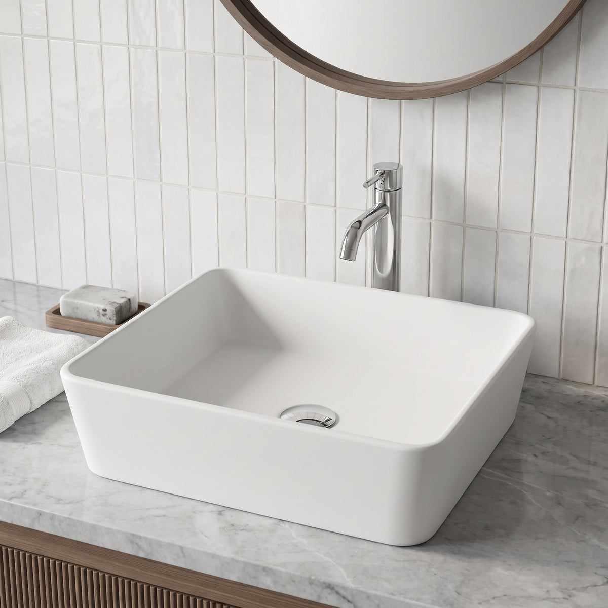 Modern White Matte Stone Vessel Bathroom Sink