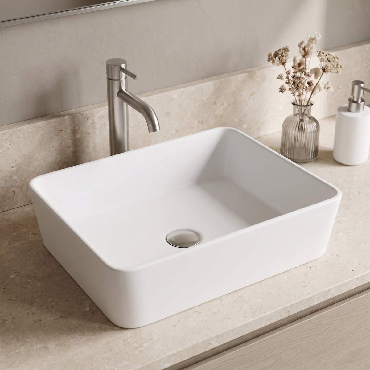 Modern White Matte Stone Vessel Bathroom Sink