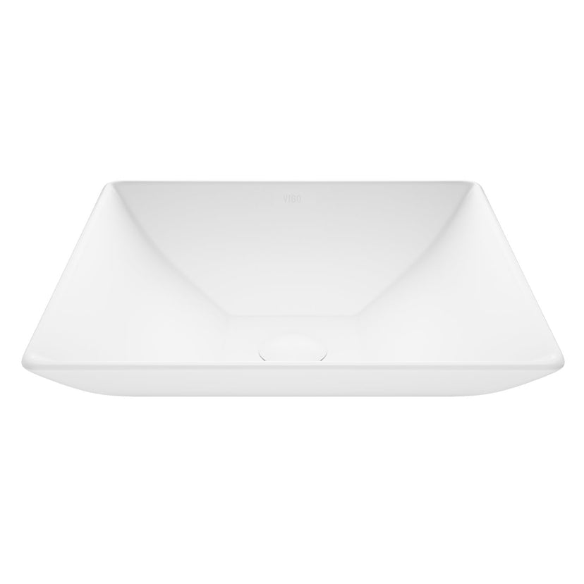 Square matte stone vessel sink with scratch resistant surface and contemporary style